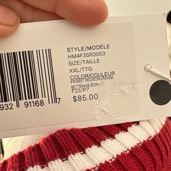 Hudson North Cotton V-Neck Sweater in Red with White Trim NWT Size XXL - Picture 8 of 9